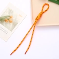 Detail of orange woven lanyard rope with black stripes and secure red plastic tips - Orange