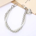 Dual layer pearl and silver bead chain with heart pendant for bags or phones - Silver and White Beaded Hand Chain (K4271)