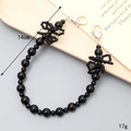 Elegant black beaded phone strap with handmade bows and silver heart lobster clasps - Hand Chain / Black Beads Double Bow (K4366)