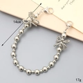 Creative silver metal pearl bead chain phone charm with woven bowknots and lobster clasps - Hand Chain / Silver Plated Beads Double Bow (K4365)