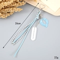 Detail of blue braided keychain with marble letter Q and heart clasp, 26cm length - Letter Q (K4288)
