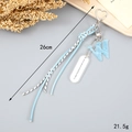 Detail view of woven light blue rope keychain with letter W marble pendant, 26cm length - Letter W (K4294)