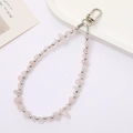 Pink natural crystal stone phone charm with silver beads and metal lobster clasp - Rose Quartz Chips Charm