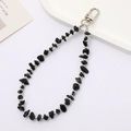 Detailed view of black natural stone beads with silver spacers and swivel lobster clasp - Black Agate Chips Charm