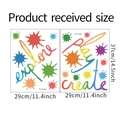 Detail van kleurrijke muurstickers met verfspatten en explore play create tekst - Regenboog Letters Spatten Stijl (FX-F153)