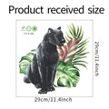 Dettaglio adesivo da parete pantera nera e foglie tropicali, decalcomania PVC 29x29cm - Leopardo Nero Piante Tropicali (FX-F185) / Square Style