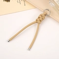 Porte-clés minimaliste en cuir tressé beige avec fermoir en métal argenté pour sacs - Kaki