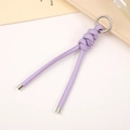Porte-clés minimaliste en cuir tressé lavande avec clip et anneau en métal argenté - Violet