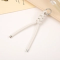 Porte-clés minimaliste en cuir tressé blanc avec fermoir circulaire et embouts en argent - Blanc