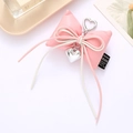 Pink acrylic beaded bow leather pendant with silver heart charm and lobster clasp - Cotton Filled Leather Bow Pendant Pink (K4115)