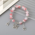 Pink and white crystal glass beaded bracelet with silver butterfly pendant charms - Butterfly Crackle Bead Pink (K3334)