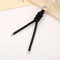 Porte-clés minimaliste en cuir tressé noir avec mousqueton argenté et embouts métalliques - Noir