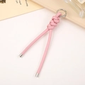 Porte-clés tressé en cuir rose avec anneau en métal argenté pour sacs et voitures - Rose