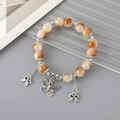 Elegant beaded moonstone bracelet with butterfly pendant and metallic ribbon charms - Butterfly Crackle Bead Coffee (K3336)