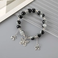 Vintage style beaded bracelet with grey moonstone beads and silver butterfly charms - Butterfly Crackle Bead Black (K3337)