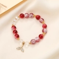 Elegant red crackle bead bracelet with a golden whale tail charm and crystal accents - Ice Crackle Bead Red (K3389)