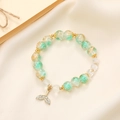 Elegant moonlight crystal bead bracelet with green sparkling gems and fish tail charm - Ice Crackle Bead Green (K3391)
