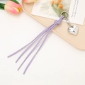 Porte-clés en cuir tressé violet avec pendentif coeur argenté et fermoir métallique - Attache Tressée Cœur (K3920) / Violet