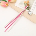 Porte-clés à pampilles en cuir tressé rose et blanc avec pendentif cœur argenté - Attache Tressée Cœur (K3922) / Blanc + Rose Rouge