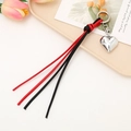 Porte-clés minimaliste en cuir tressé avec pendentif coeur en argent rouge et noir - Attache Tressée Cœur (K3923) / Noir + Rouge