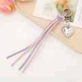 Porte-clés en cuir tressé avec cordon violet rose et pendentif cœur poli argenté - Attache Tressée Cœur (K3926) / Violet+Rose
