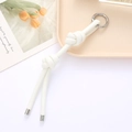 Porte-clés tressé en cuir blanc avec fermoir métallique argenté pour sacs et voitures - Attache PU Double Nœud (K4150) / Blanc