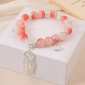 Pink gradient beaded crystal bracelet with silver auspicious cloud tassel and fan charms - Pink Fan Tassel Bracelet (K4237)