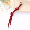 Porte-clés minimaliste en cuir tressé rouge foncé avec anneau en métal argenté - Attache PU Double Nœud (K4153) / Bordeaux
