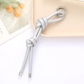 Porte-clés en cuir tressé argenté avec boucle à ressort métallique et nœuds décoratifs - Attache PU Double Nœud (K4155) / Argent