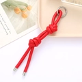 Porte-clés minimaliste en cuir tressé rouge avec anneau argenté et fermoir métallique - Attache PU Double Nœud (K4159) / Rouge