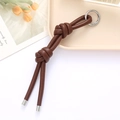 Porte-clés tressé en cuir marron avec anneau en métal argenté pour sacs et clés - Attache PU Double Nœud (K4160) / Café