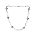 Vintage necklace with spliced white and grey pearls and silver metallic beads for street style - 48cm Length