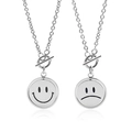 Collar con colgante de cara sonriente giratoria en acero de titanio con cierre OT - Plata (Cadena de 60cm)