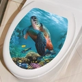 Detail van waterbestendige toiletbrilsticker met zeeschildpad en koraalrifmotieven patroon - Onderwaterwereld Zeeschildpad (M-36)
