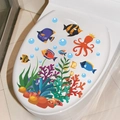 Stickers abattant WC monde océanique avec poissons colorés et poulpe pour décor de salle de bain - Style M-33 / 29x36cm