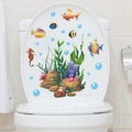 Stickers de toilettes monde océanique avec poissons colorés, hippocampe et algues - Style M-34 / 29x36cm