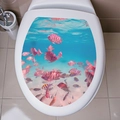 Detail of ocean fish pattern toilet lid sticker with tropical pink fish swimming in blue sea - Pink Striped Fish (M-41)