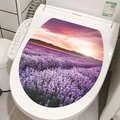 Self-adhesive toilet lid cover sticker featuring a scenic sunset lavender field landscape - Lavender Field Sunset (M-48)