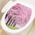 Detailed view of self-adhesive toilet lid sticker with romantic cherry blossom landscape - Romantic Cherry Blossoms (M-49)