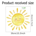 Cartoon smiling sun wall sticker detail with watercolor texture and 39x40cm size specs - 39*40CM