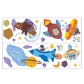 Cartoon astronaut animal wall stickers with rocket and UFO for kids room decor - 30*90CM*2PCS Layout