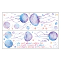 Detail view of watercolor jellyfish and stars wall stickers with inspirational rain quote - 30*90CM*2pcs Layout