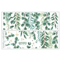Garden plants wall decal with eucalyptus leaves and purple flowers in green and white tones - 30*90CM*2PCS Layout
