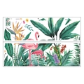 Stickers muraux de flamants roses et feuilles tropicales aux tons verts - Ensemble Ambiance Tropicale