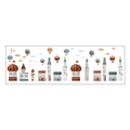 Cartoon castle town wall sticker with colorful hot air balloons and houses, model MG93-40 - 30x90cm