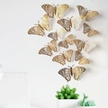 Golden hollow butterfly wall stickers with intricate floral patterns for party home decor - Gold