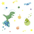 Dettaglio di adesivi murali dinosauro astronauta con pianeti per decorare camerette - Stile Dinosauro Spaziale (FX64106)