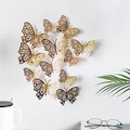 Makro-Detail von 3D-Hohl-Schmetterlings-Wandaufklebern mit Metallfinish im Gruppenlayout - Gold