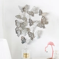 3D hohle silberne Schmetterling Wandsticker mit Laserschnitt-Mustern für Wohndekoration - Silber