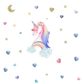 Dettagli di adesivi murali unicorno con luna acquerello, arcobaleno e stelle dorate - Layout 40x60cm